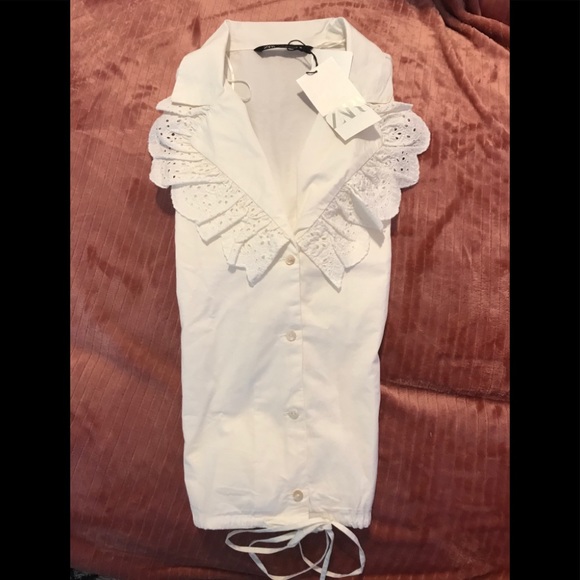 ZARA BLOUSE COTTON DRAWSTRING BOTTOM - Picture 4 of 10